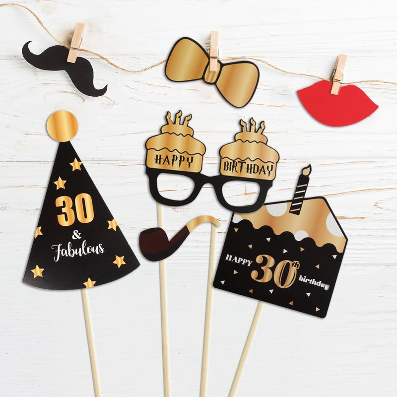 LINGTEER Happy 30th Birthday Party Photo Booth Props,Cheers to 30th Birthday Thirty Years Old Bday Party Centerpieces Props Decorations Sign. - Image 4